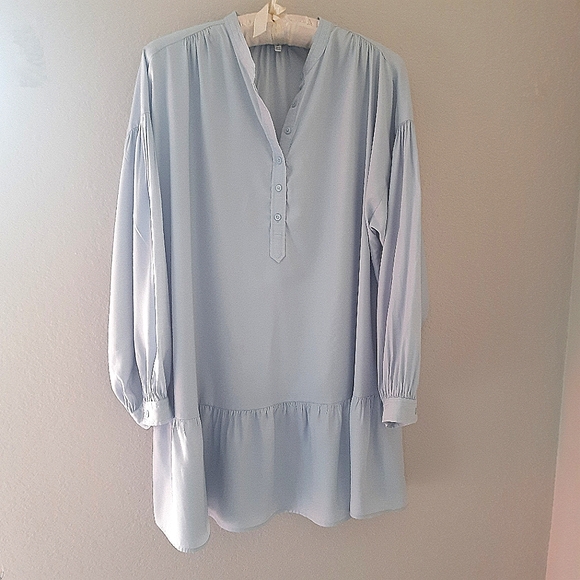Elizabeth and James Collarless Shirt Dress Blue XL - Picture 2 of 16